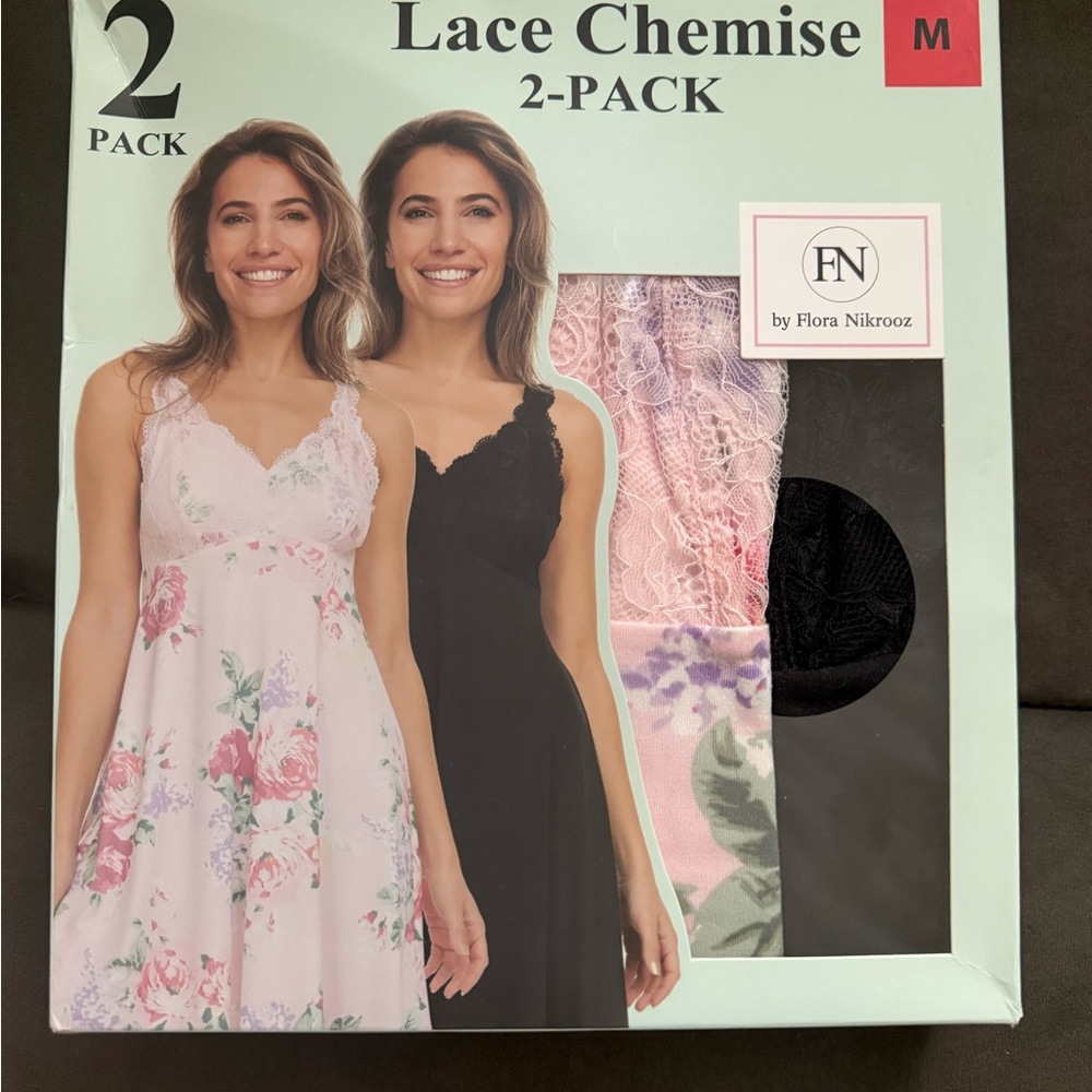 Flora Nikrooz Lace Chemise 2-Pack - Pink Floral & Black